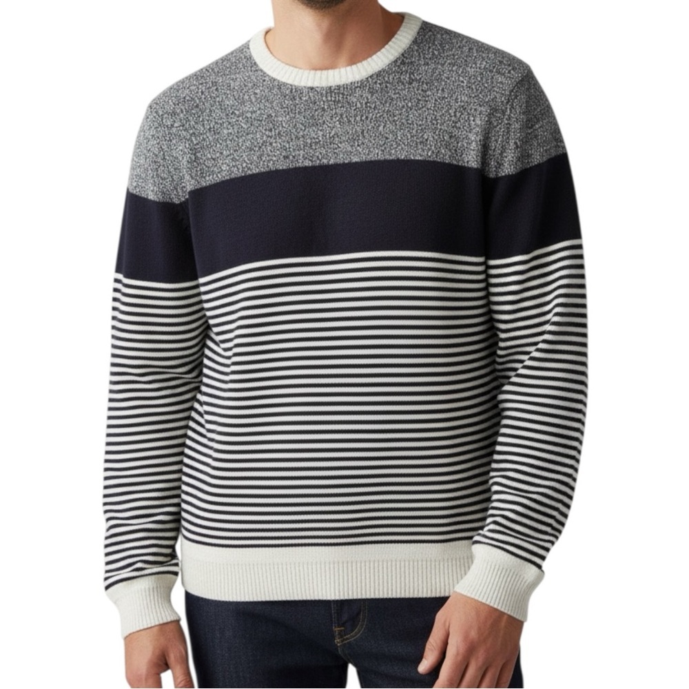 Levi’s Men’s XL Navy White Striped Crewneck 100% Cotton Sweater Slim Fit